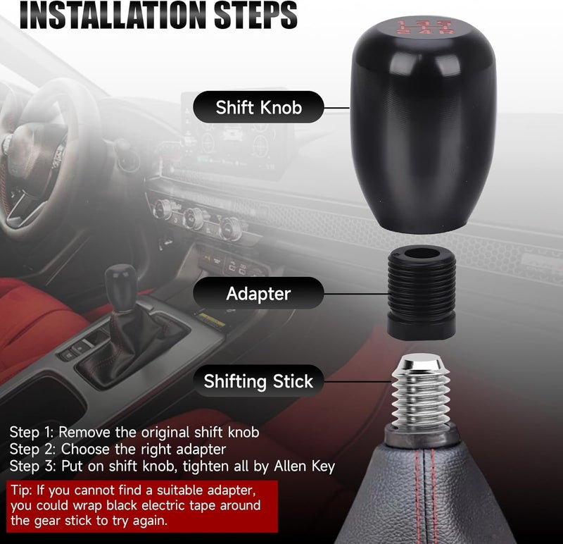 ANDO RACING مقبض نقل السرعة على طراز Type-R 5، مقبض نقل السرعة من سبائك الألمنيوم مع 3 محولات متوافقة مع ناقل حركة يدوي 5 سرعات عالمي للسيارة والشاحنة وSUV (أسود) - Image 5
